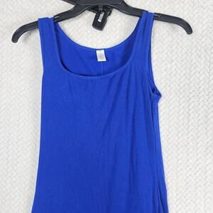 Popilush Dress Women XL Blue Ribbed Shapewear Tank Bodycon Midi Minimalist Glam